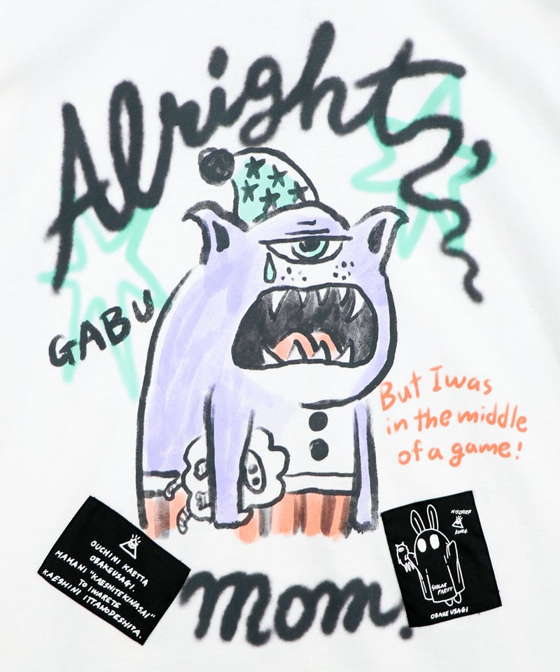 夜更かしガブ 裾メッシュ切替Tシャツ-11