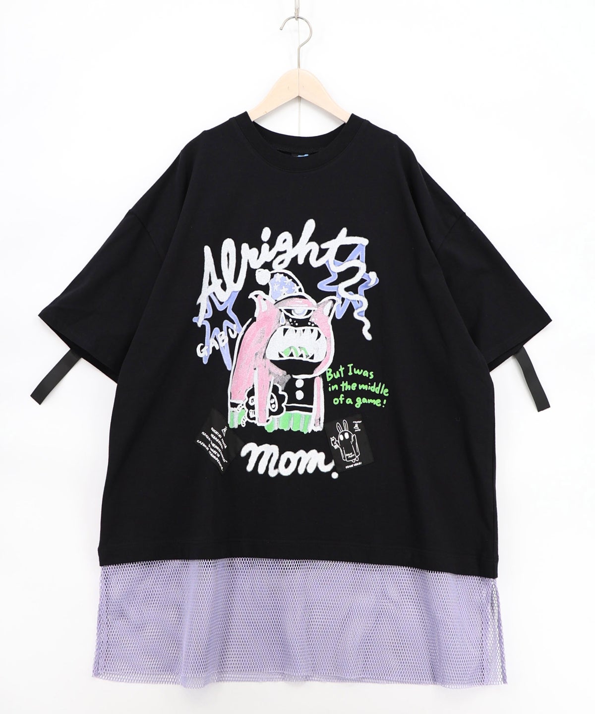 夜更かしガブ 裾メッシュ切替Tシャツ-12