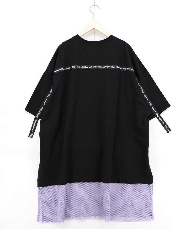 夜更かしガブ 裾メッシュ切替Tシャツ-13