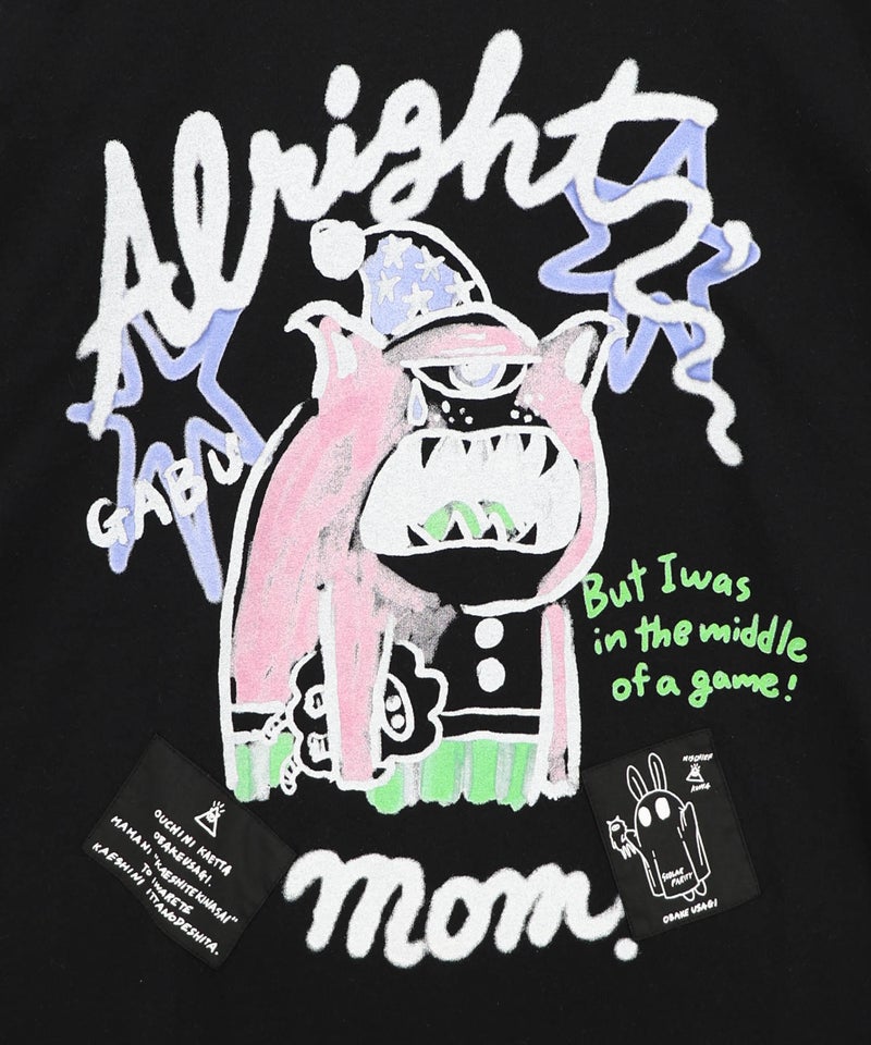 夜更かしガブ 裾メッシュ切替Tシャツ-14