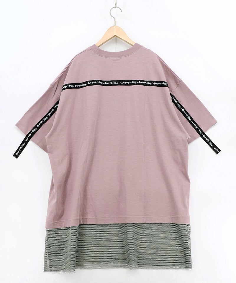 夜更かしガブ 裾メッシュ切替Tシャツ-16