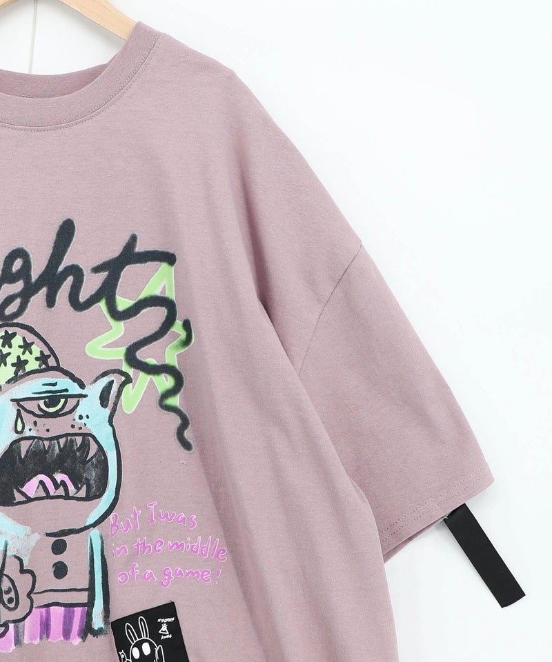 夜更かしガブ 裾メッシュ切替Tシャツ-19