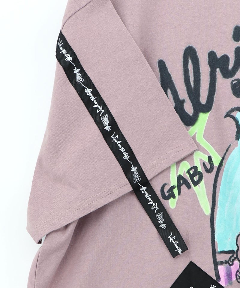 夜更かしガブ 裾メッシュ切替Tシャツ-20