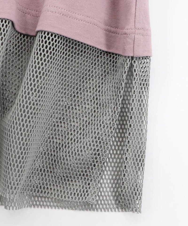 夜更かしガブ 裾メッシュ切替Tシャツ-23