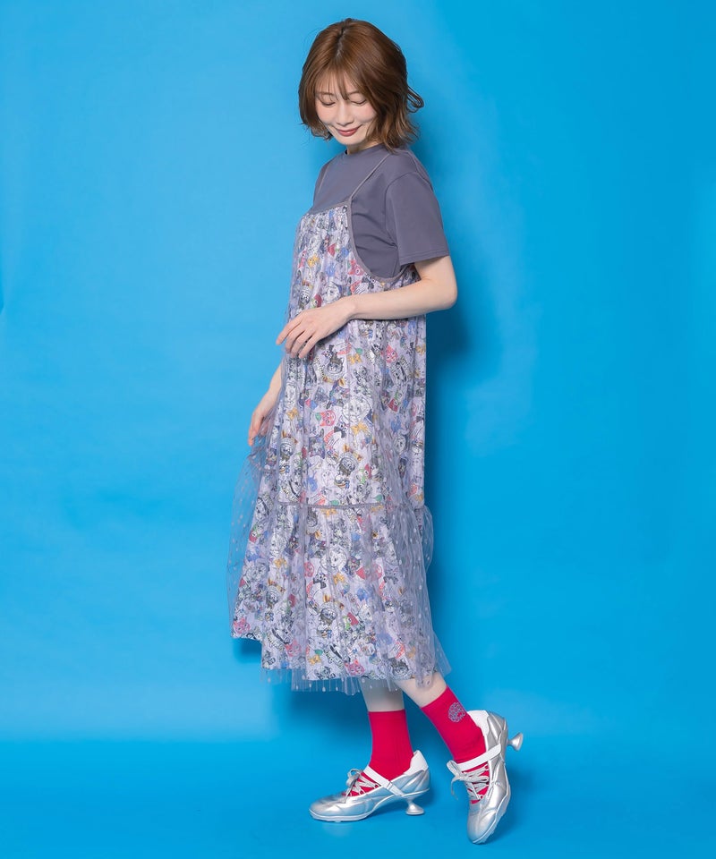 総柄ベロア×ストライプ柄チュールキャミワンピ-4