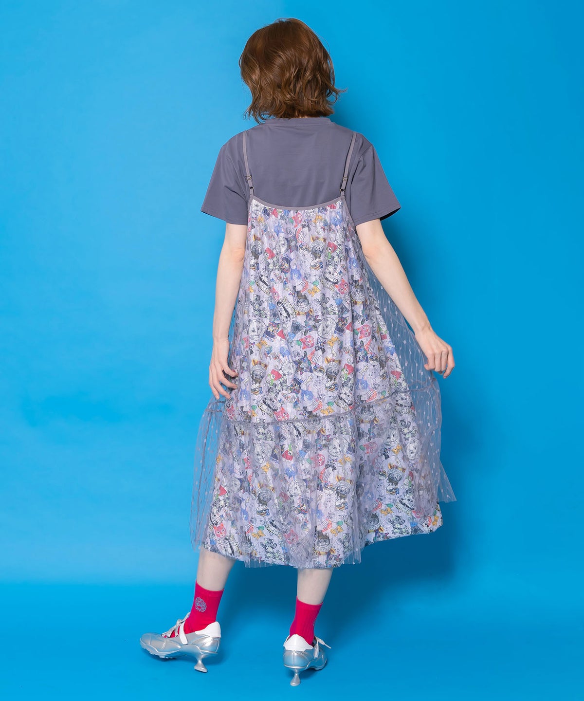 総柄ベロア×ストライプ柄チュールキャミワンピ-5