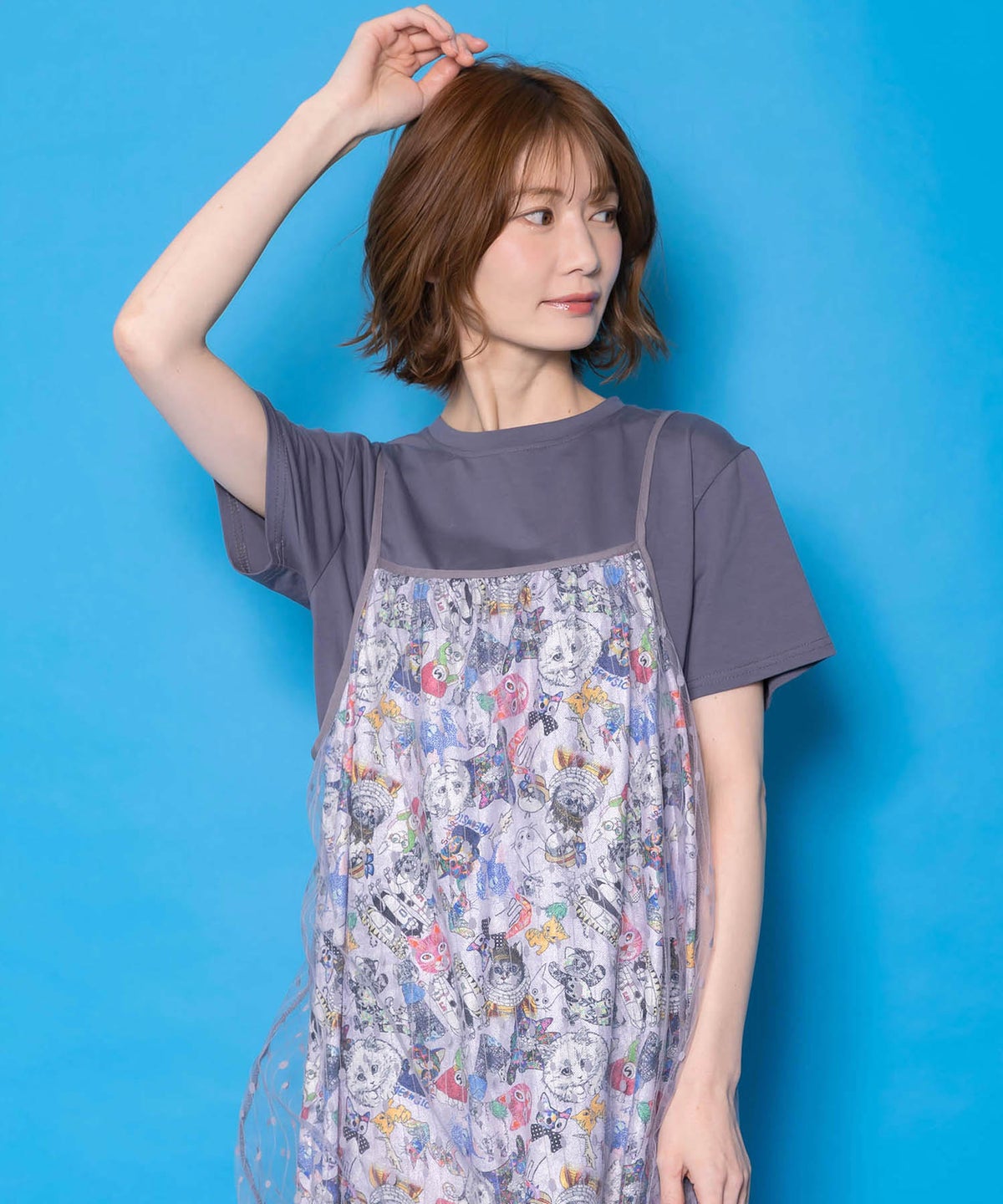 総柄ベロア×ストライプ柄チュールキャミワンピ-6