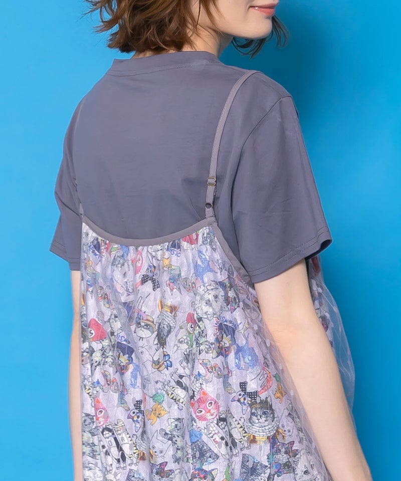 総柄ベロア×ストライプ柄チュールキャミワンピ-7