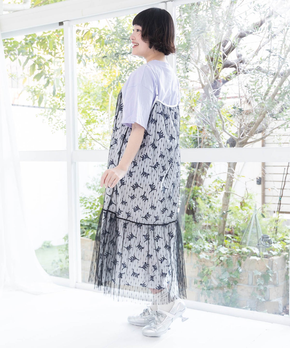 総柄ベロア×ストライプ柄チュールキャミワンピ-10