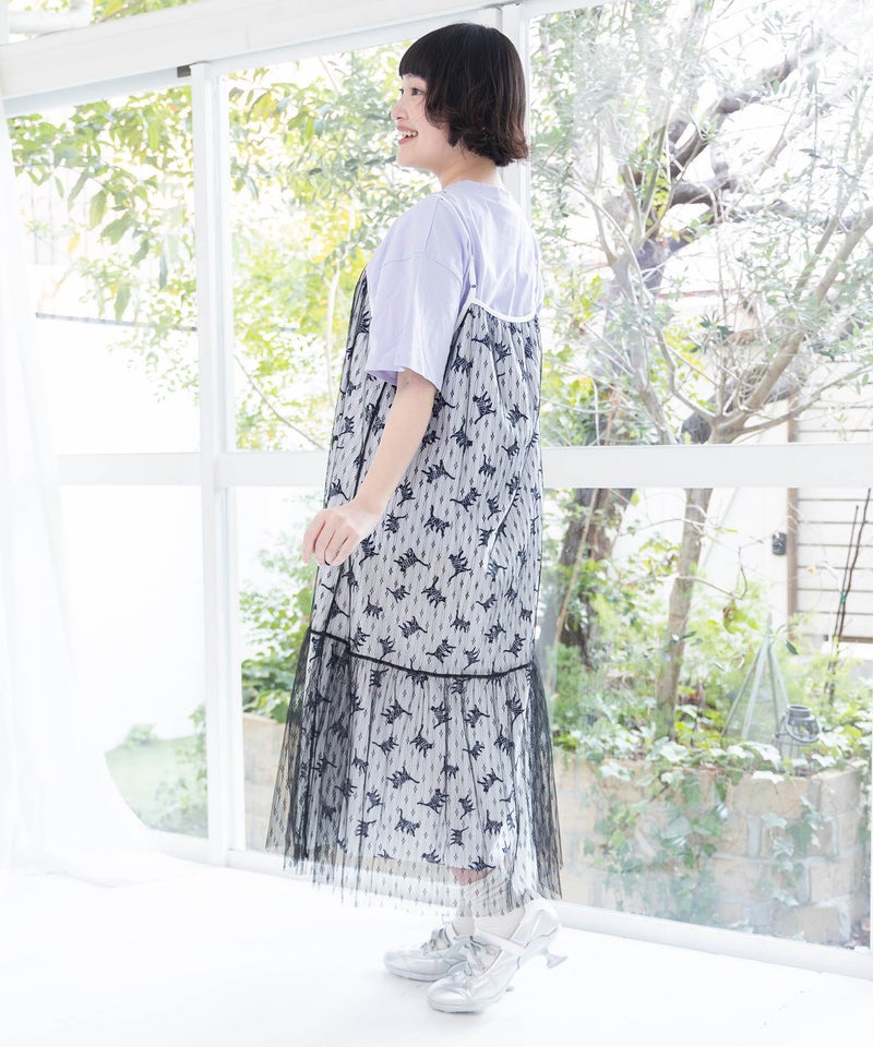 総柄ベロア×ストライプ柄チュールキャミワンピ-10