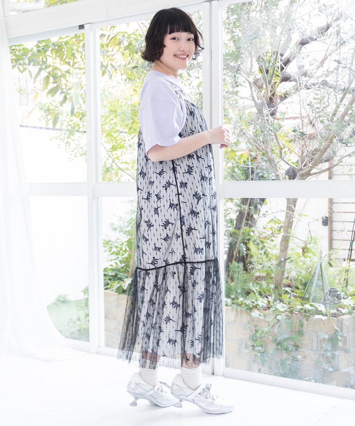 総柄ベロア×ストライプ柄チュールキャミワンピ-12