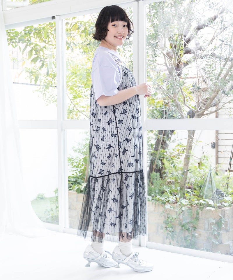 総柄ベロア×ストライプ柄チュールキャミワンピ-12