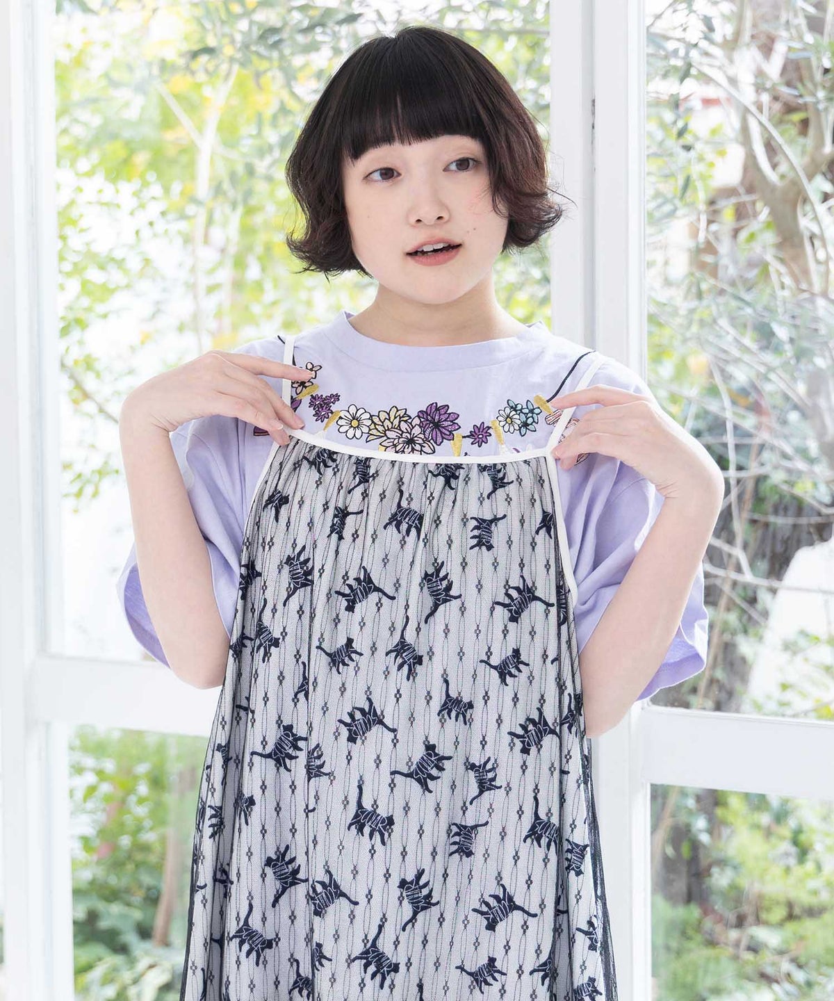 総柄ベロア×ストライプ柄チュールキャミワンピ-13