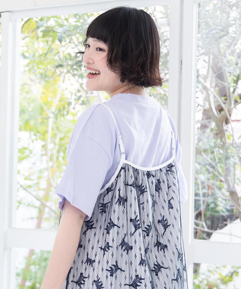 総柄ベロア×ストライプ柄チュールキャミワンピ-14