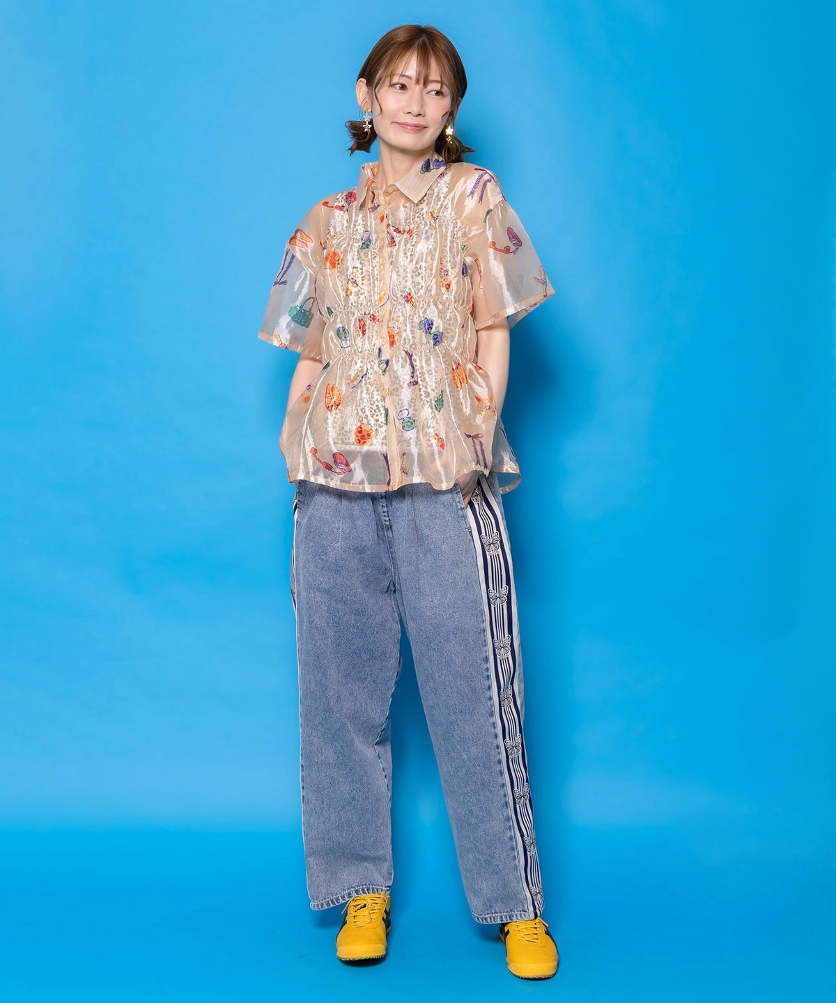 おしゃれネコちゃん柄シアーシャツ-2