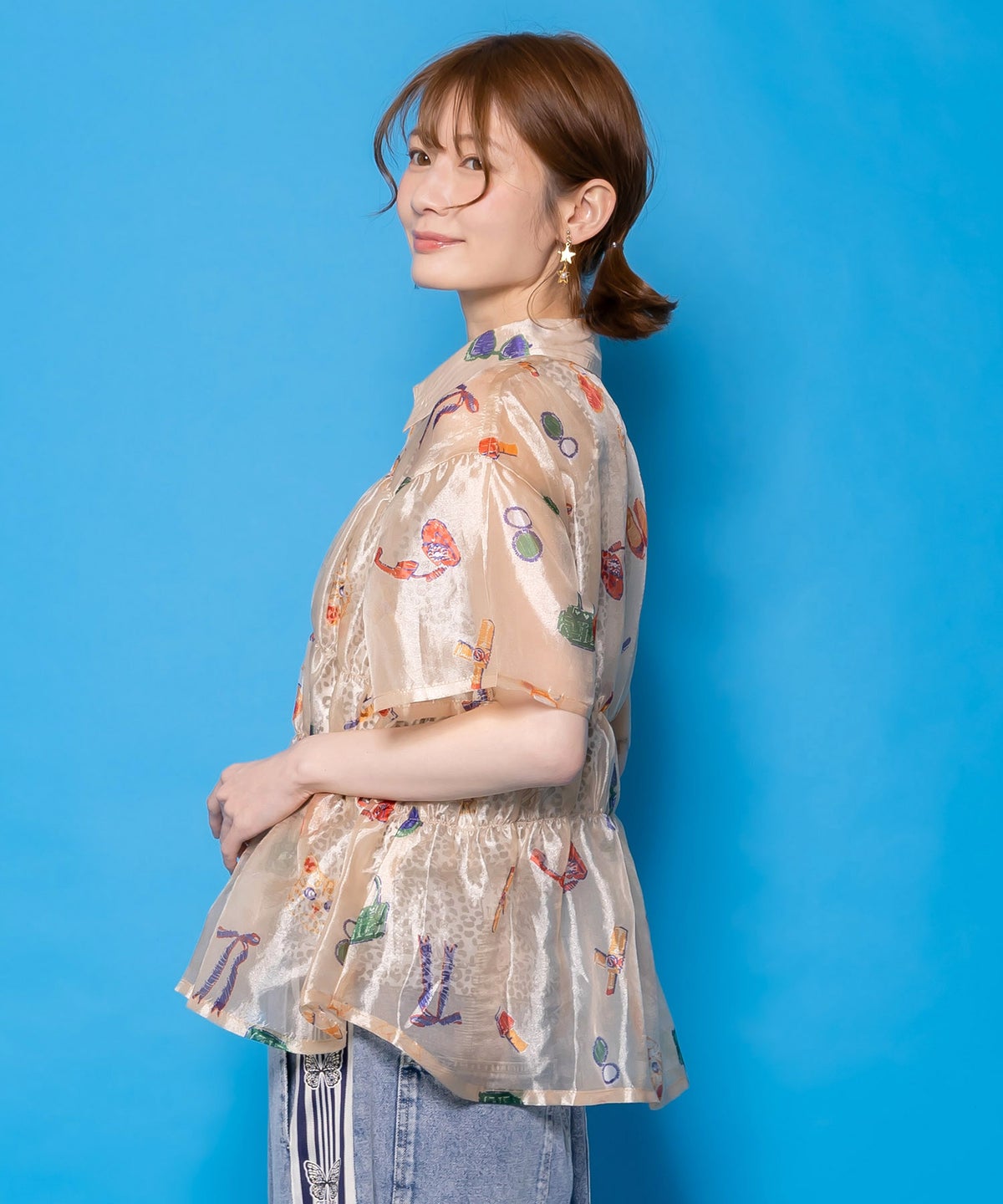 おしゃれネコちゃん柄シアーシャツ-4