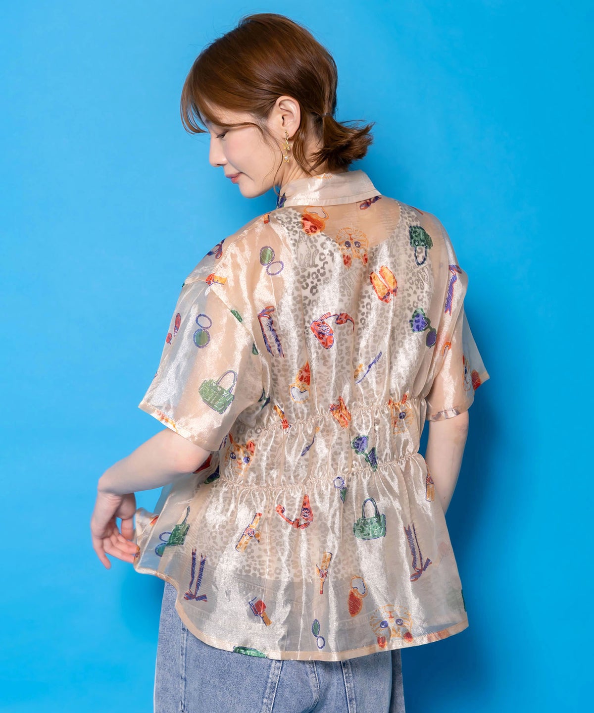 おしゃれネコちゃん柄シアーシャツ-5