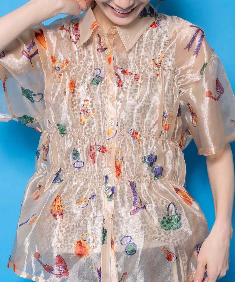 おしゃれネコちゃん柄シアーシャツ-7