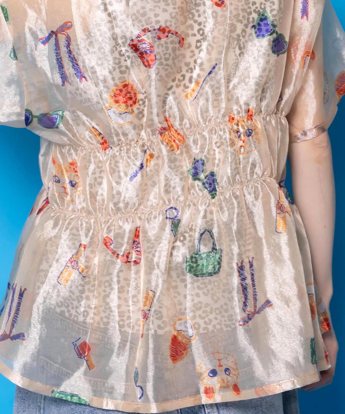 おしゃれネコちゃん柄シアーシャツ-8