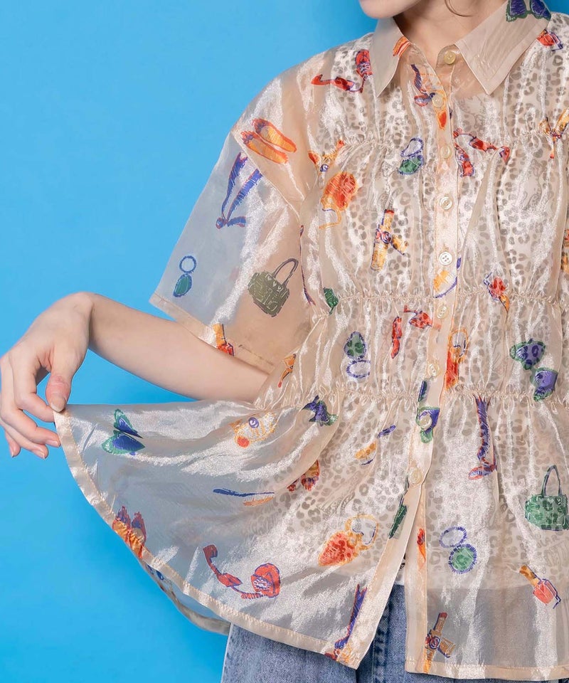 おしゃれネコちゃん柄シアーシャツ-9