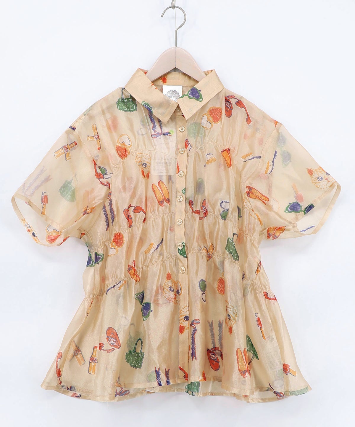 おしゃれネコちゃん柄シアーシャツ-10