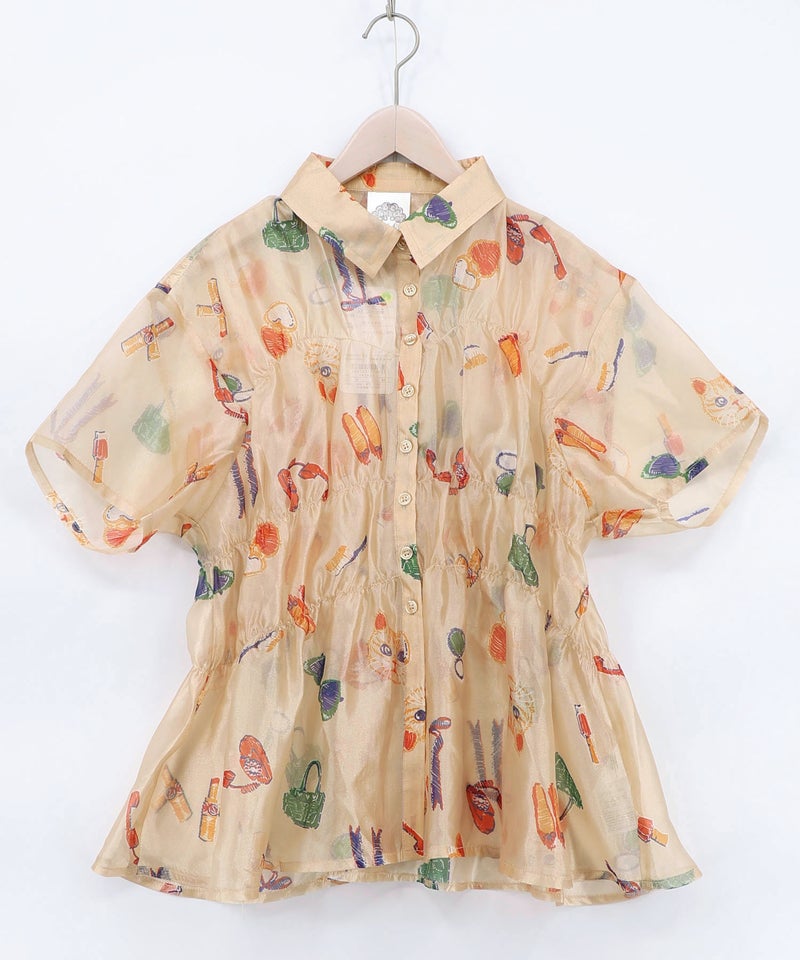 おしゃれネコちゃん柄シアーシャツ-10