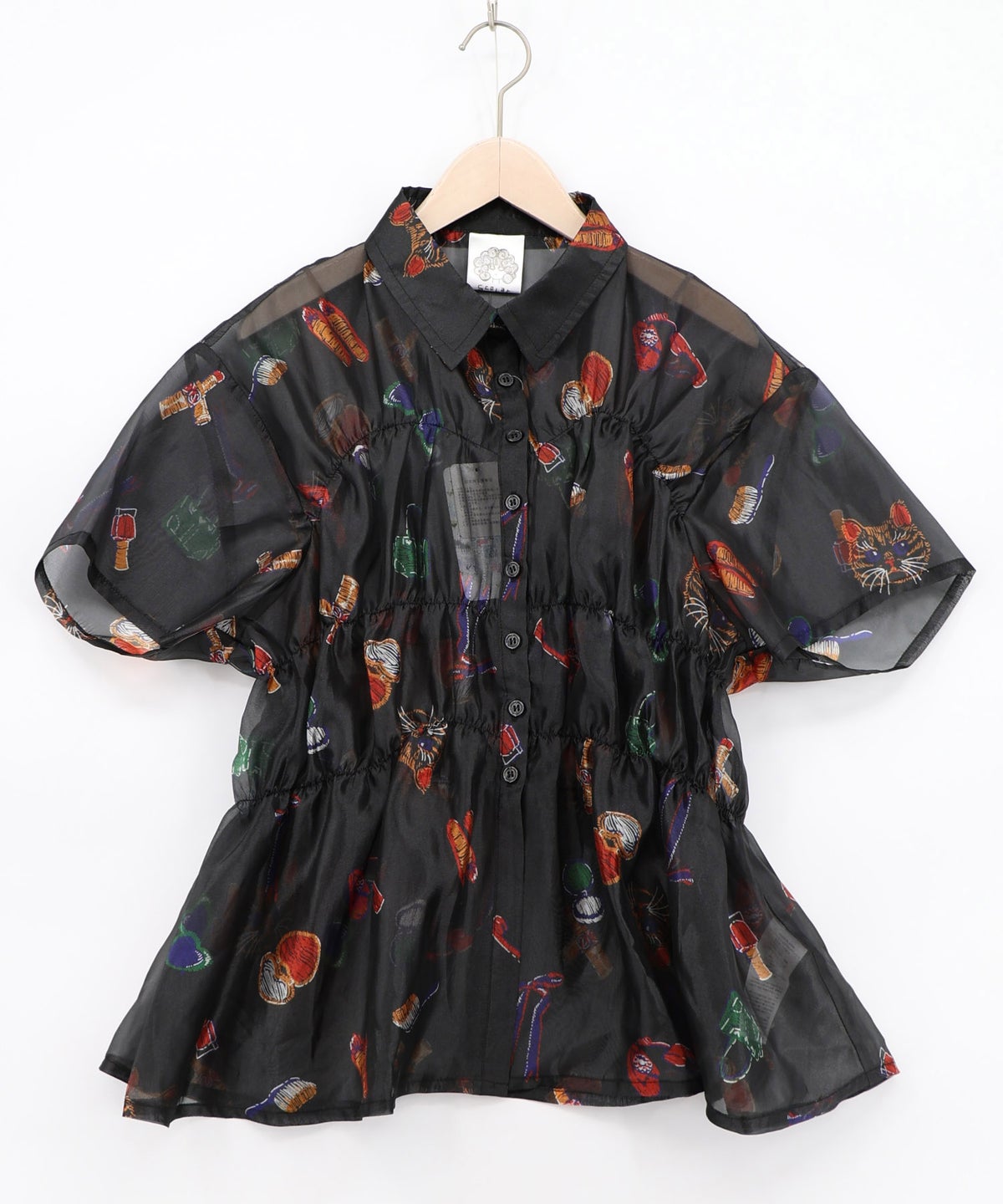 おしゃれネコちゃん柄シアーシャツ-12