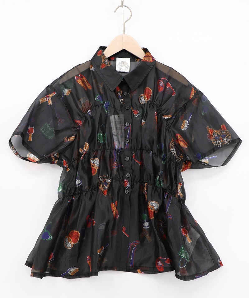 おしゃれネコちゃん柄シアーシャツ-12