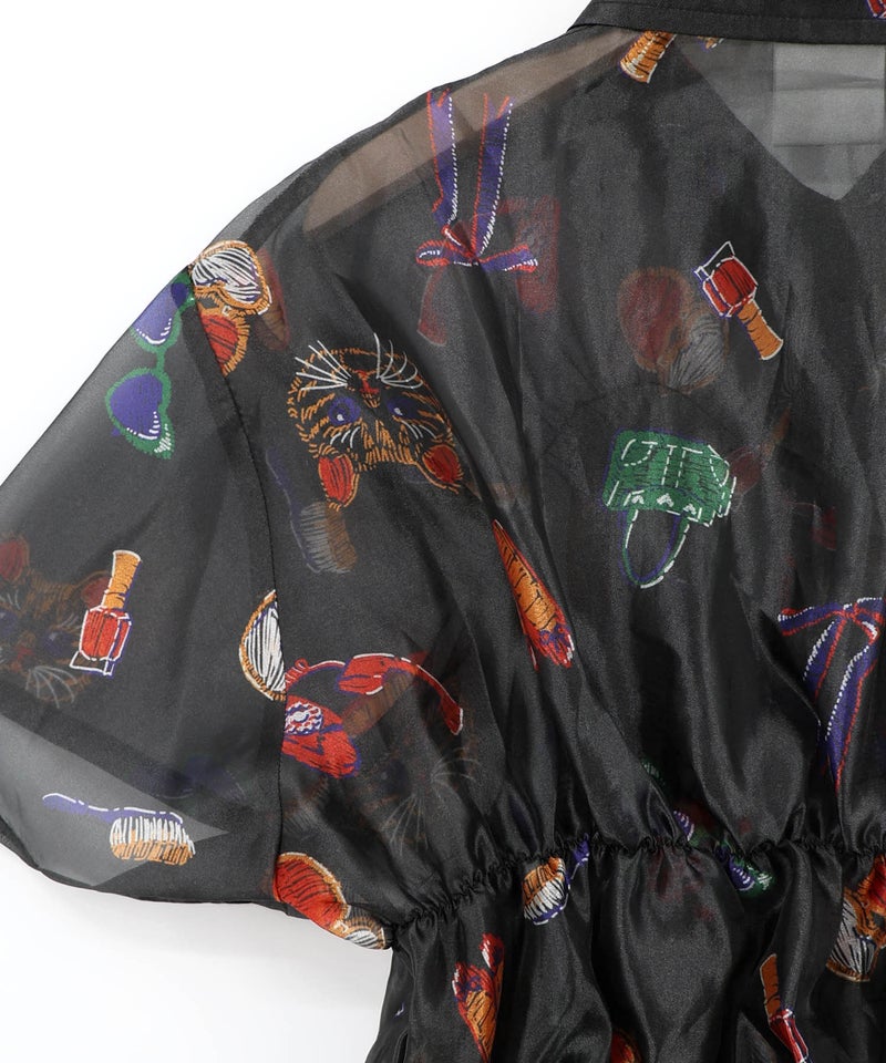 おしゃれネコちゃん柄シアーシャツ-13