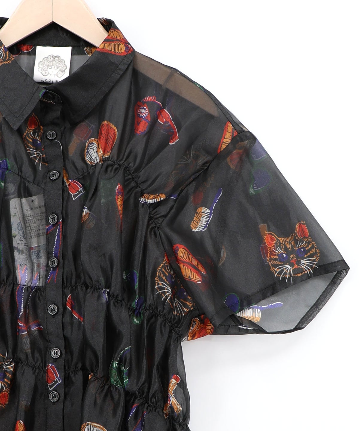 おしゃれネコちゃん柄シアーシャツ-15