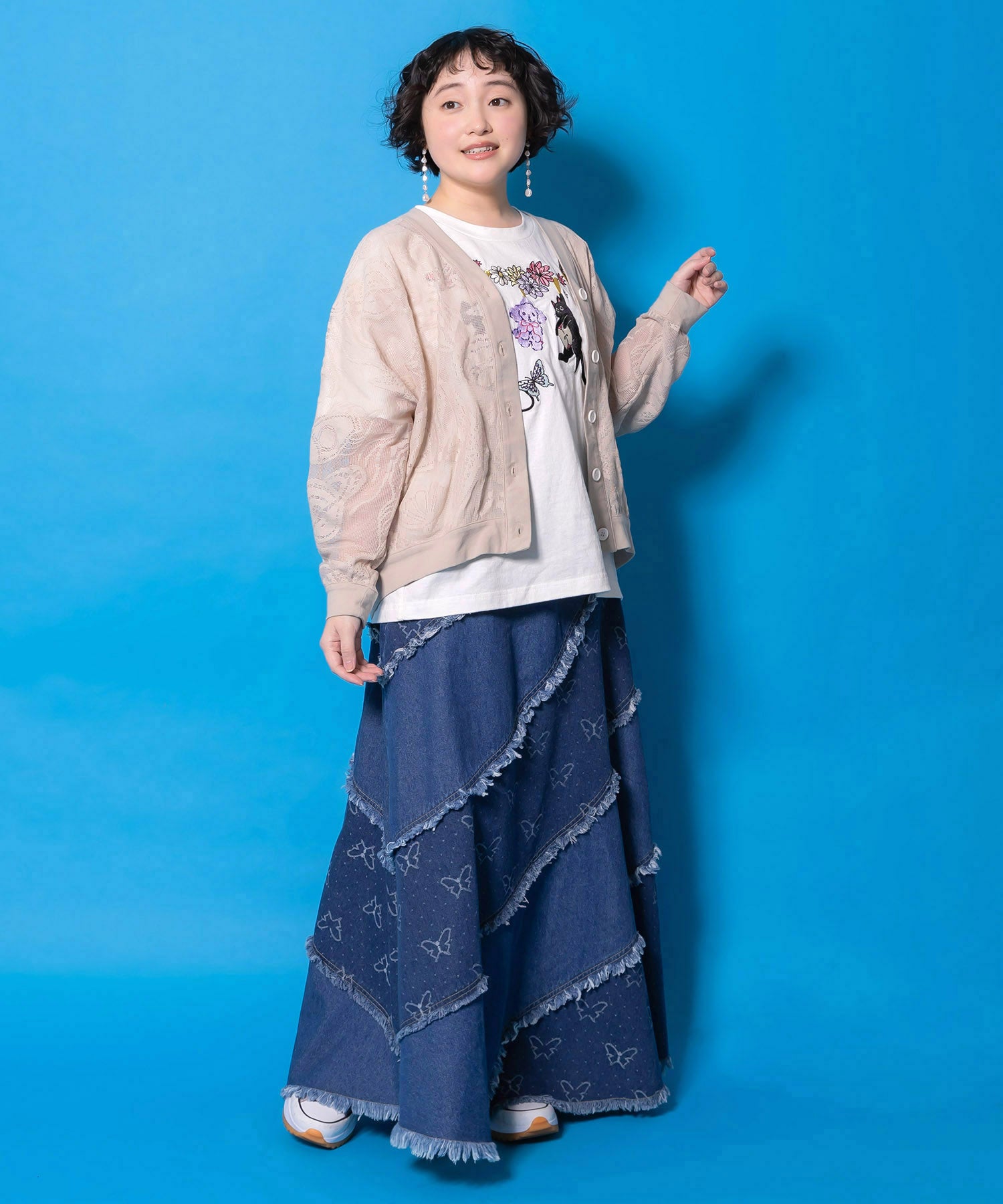 STONE  カーディガン XXL SS16 ネイビー 美品 161660：宇宙×海 オリジナルレースカーディガンの通販-ScoLar