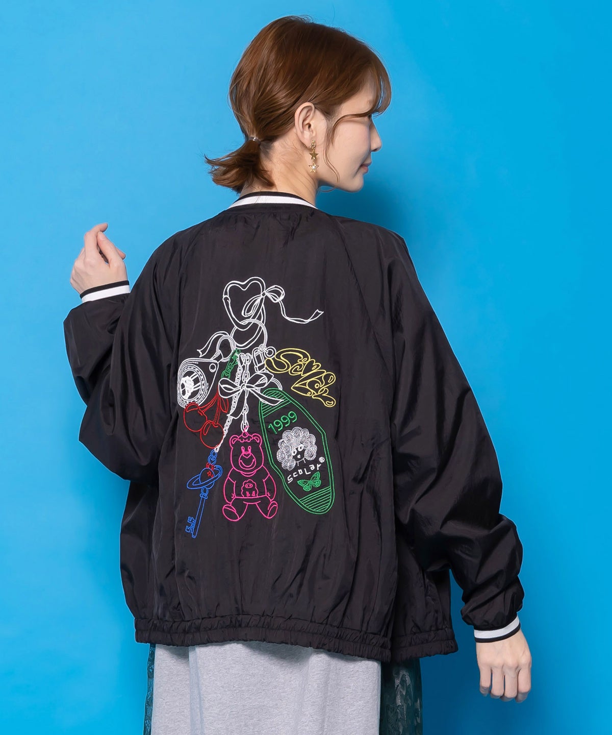 じゃらじゃらスカラーキーホルダー刺繍ブルゾン-5