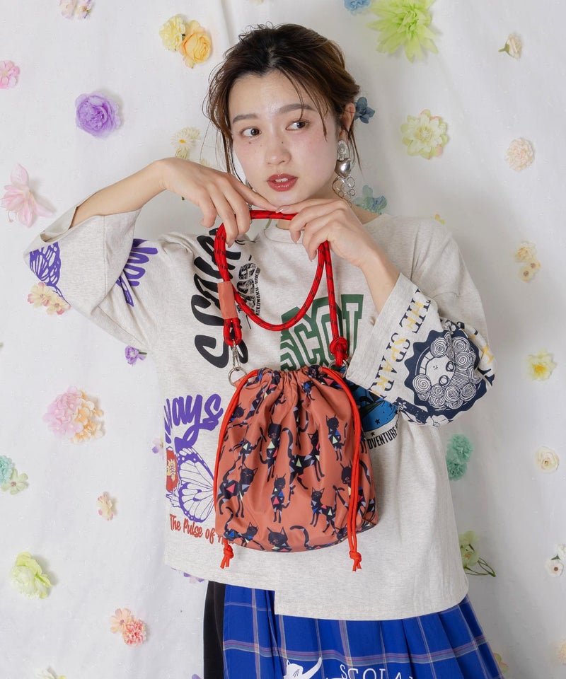 3柄展開 ネコショルダー巾着バッグ-1