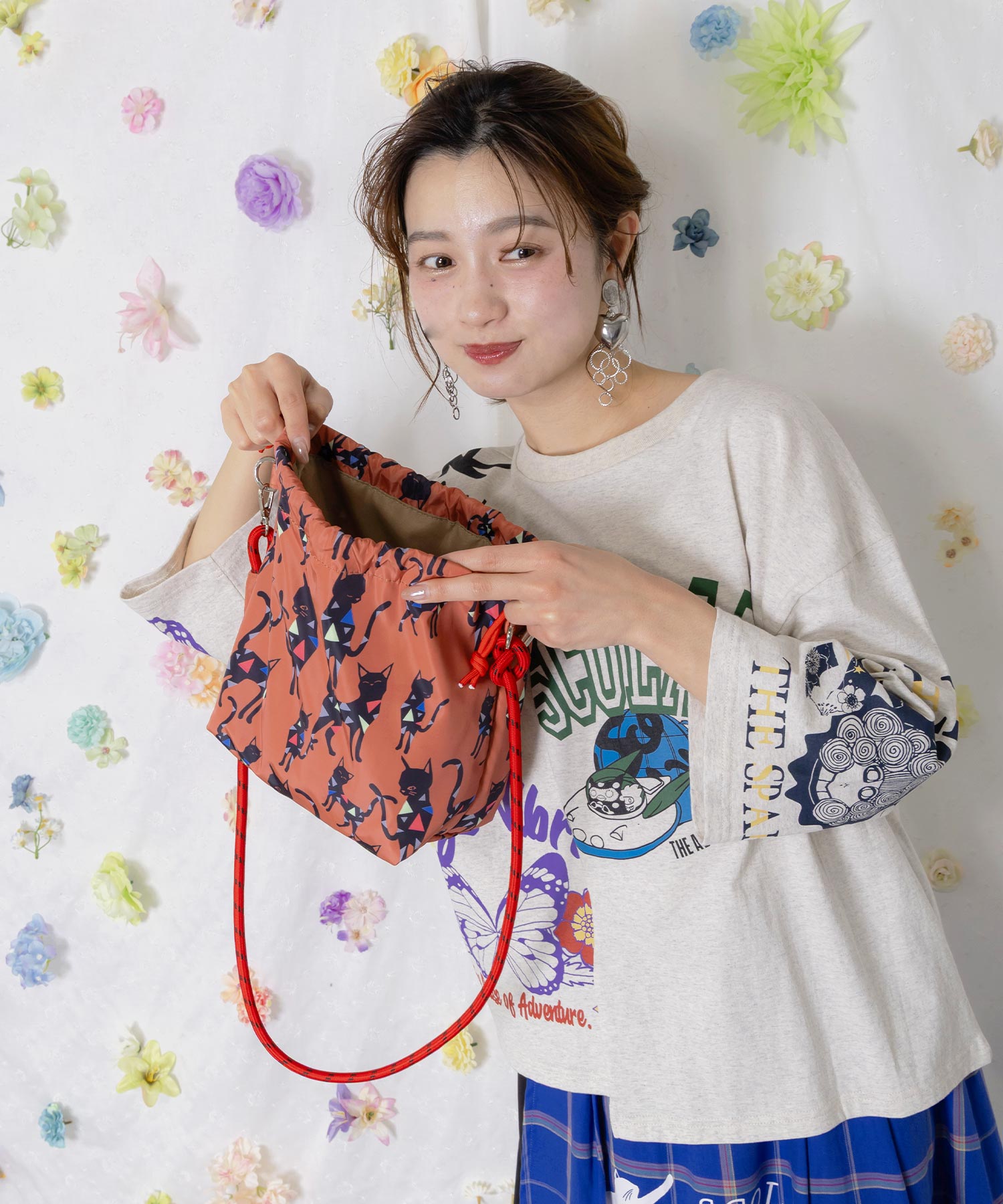 662430：3柄展開 ネコショルダー巾着バッグの通販-ScoLar