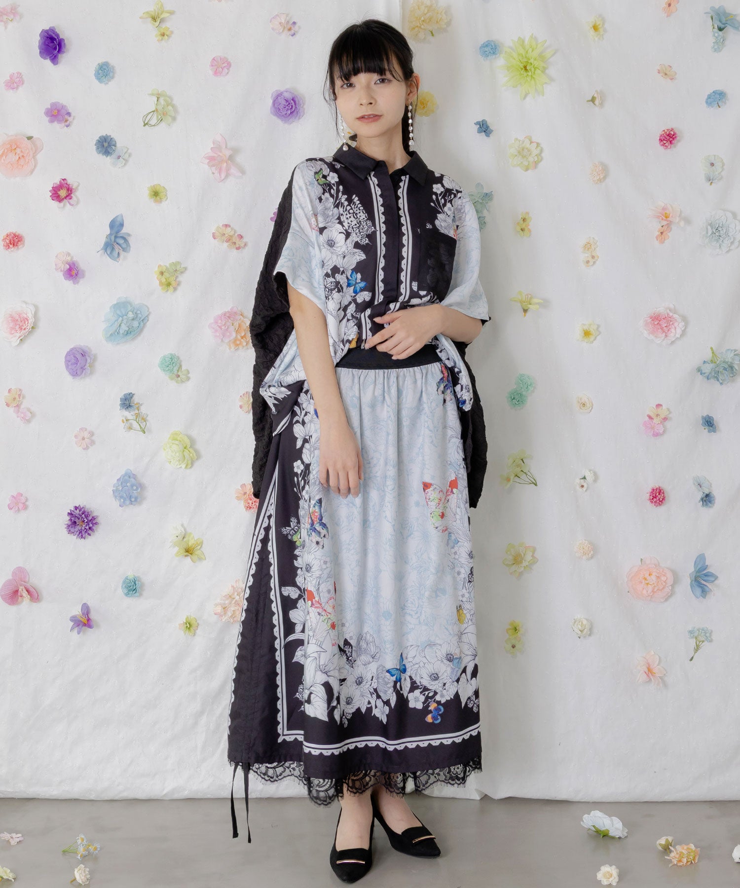 562216：お花いっぱい レース×ドロスト付きスカートの通販-ScoLar