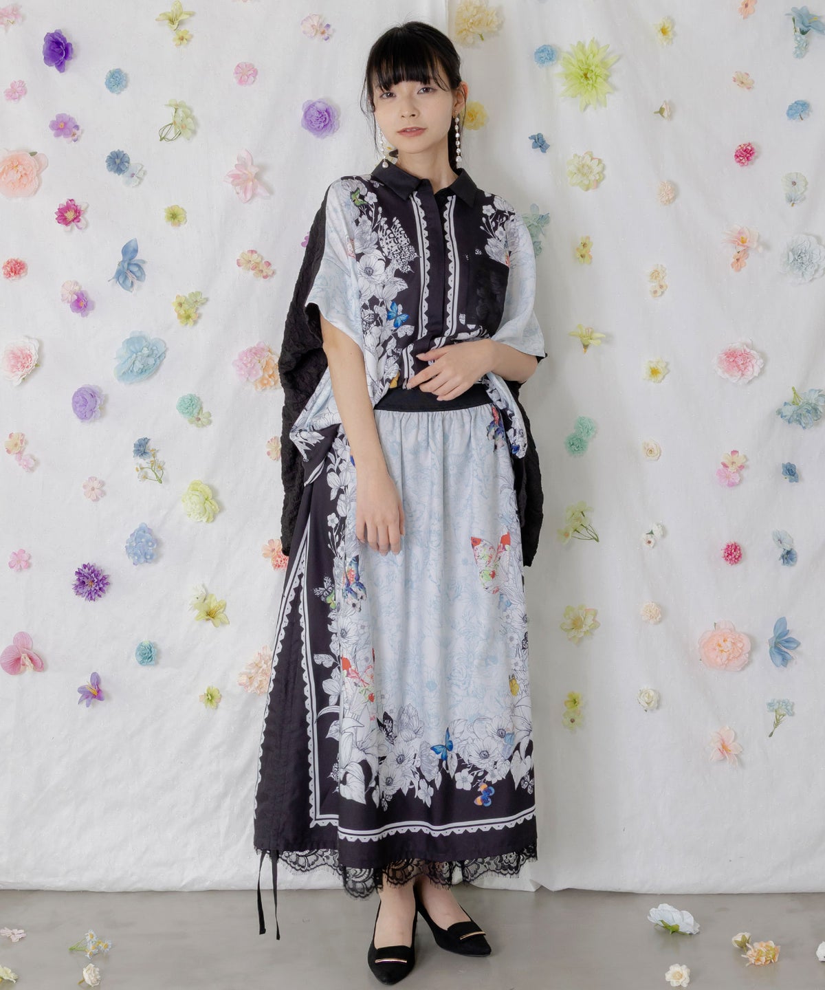 お花いっぱい レース×ドロスト付きスカート-2