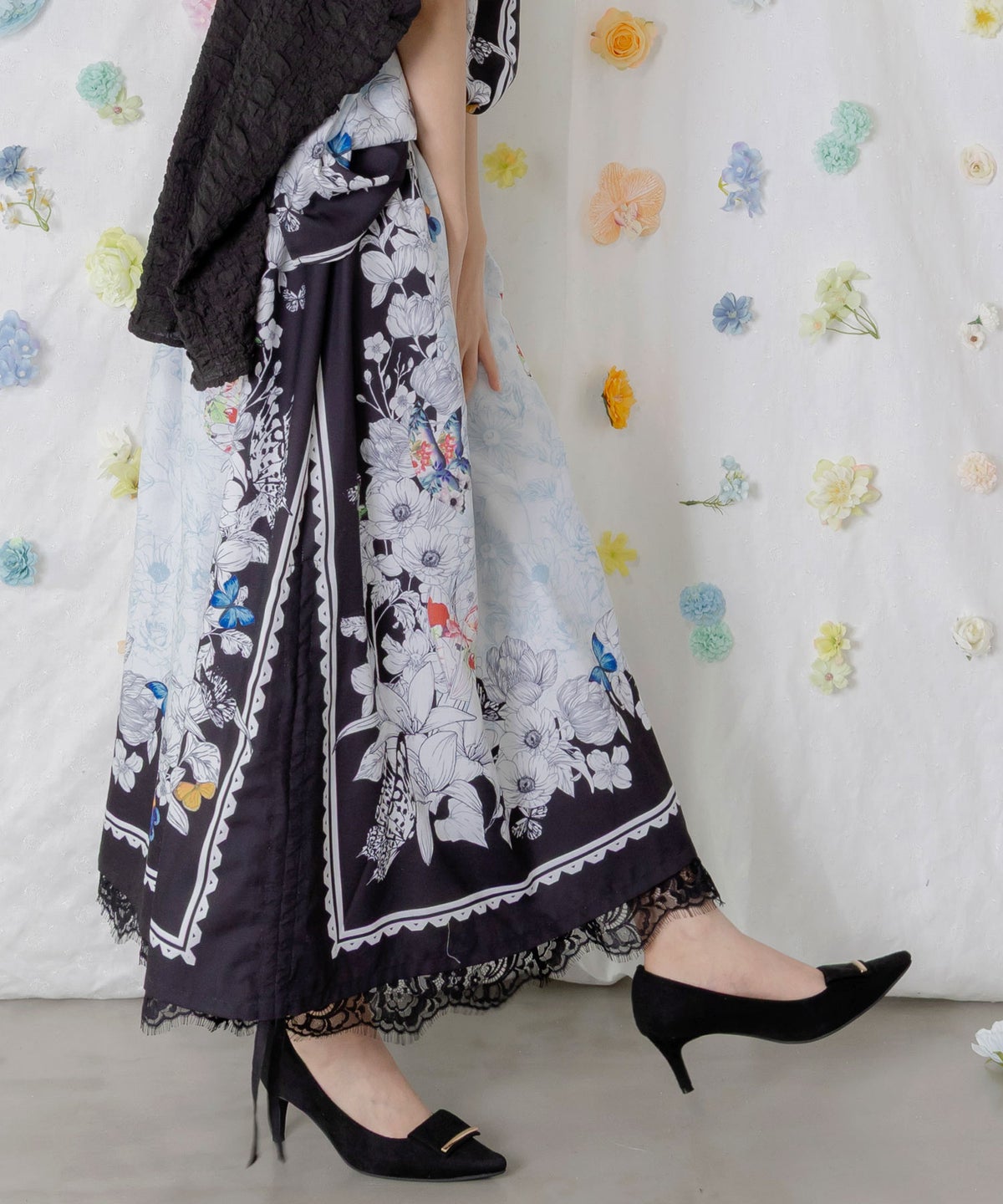 お花いっぱい レース×ドロスト付きスカート-4