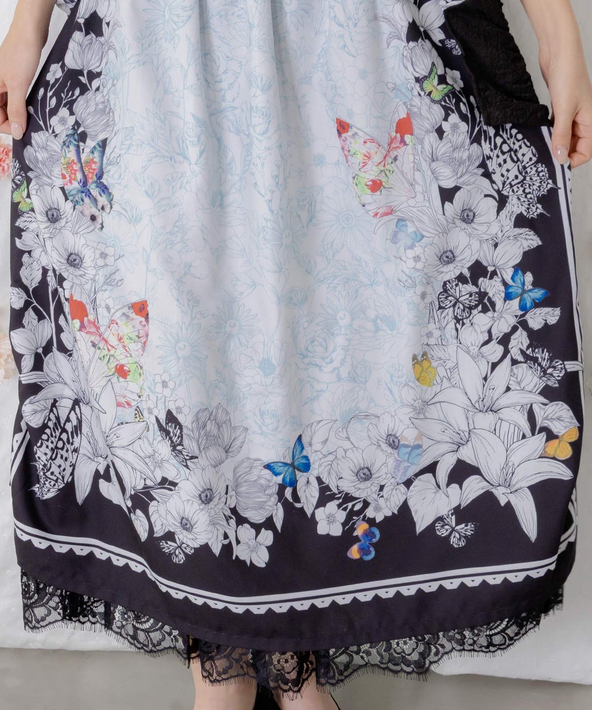 お花いっぱい レース×ドロスト付きスカート-8