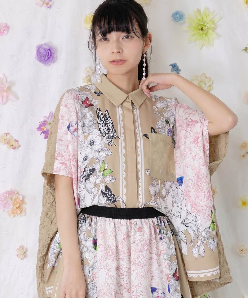 お花いっぱい アンティーク調シャツ-1