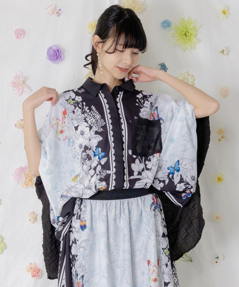 お花いっぱい アンティーク調シャツ-4