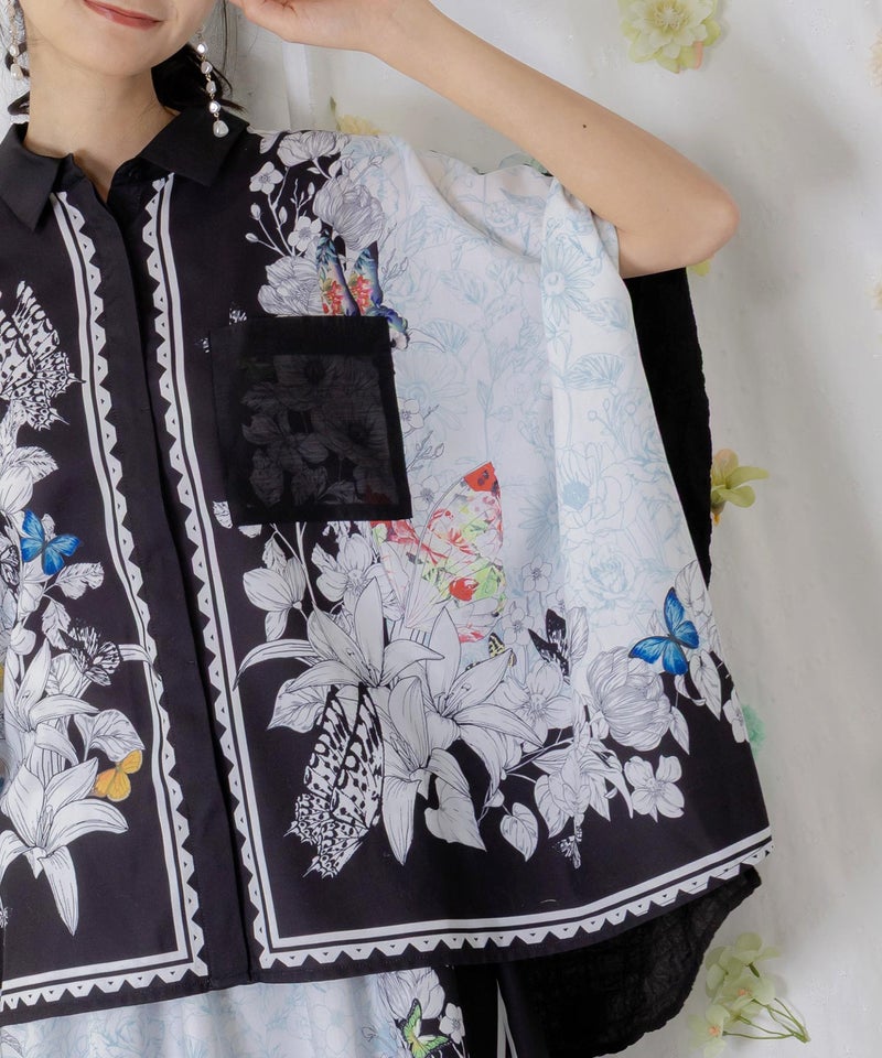お花いっぱい アンティーク調シャツ-9