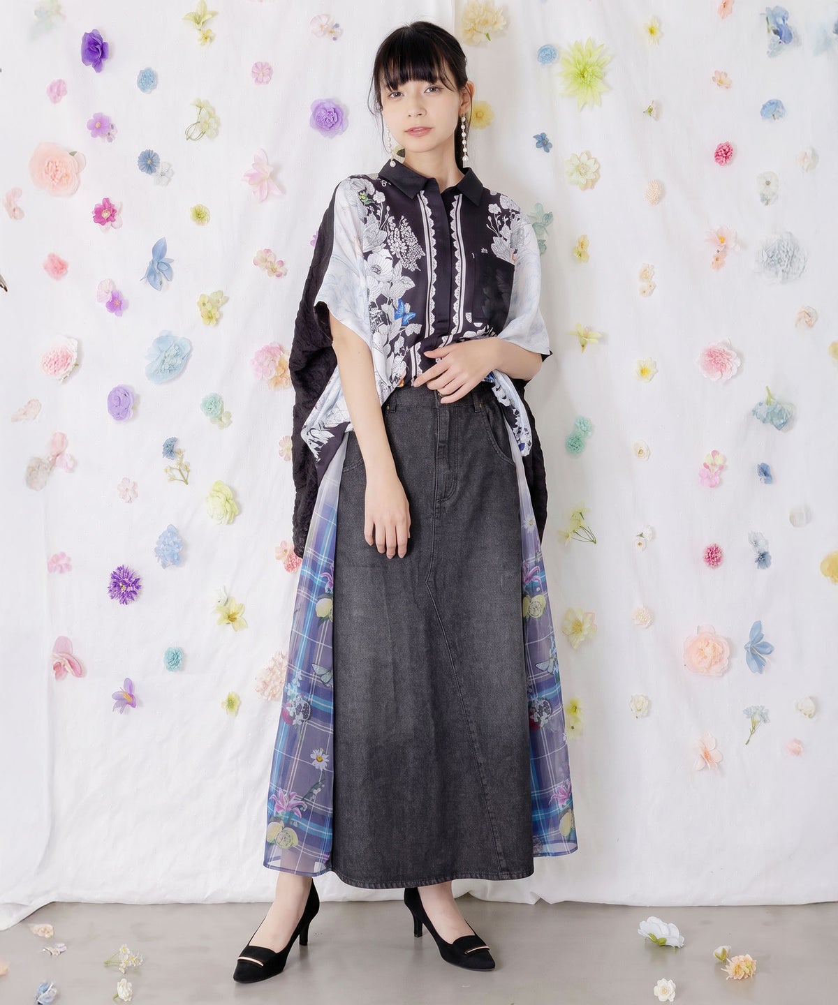 お花いっぱい アンティーク調シャツ-11