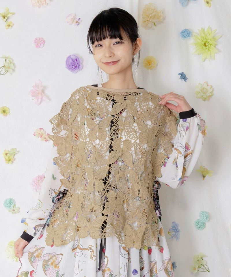 リボン付き蝶レースベスト-1