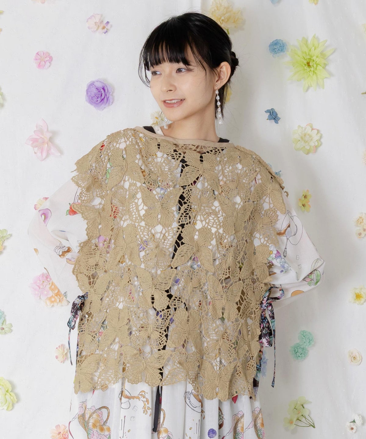 リボン付き蝶レースベスト-3