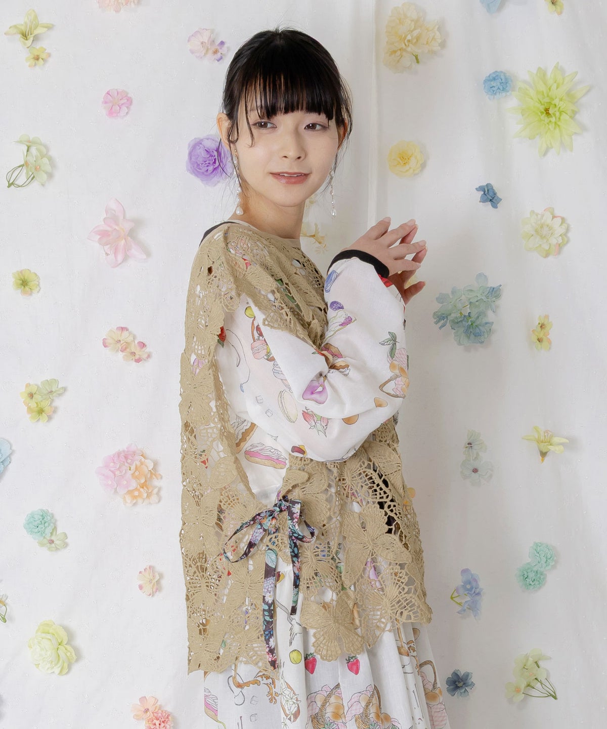 リボン付き蝶レースベスト-4