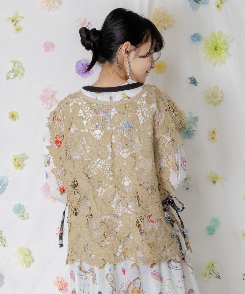 リボン付き蝶レースベスト-5