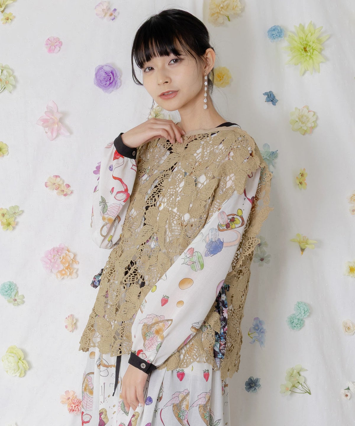 リボン付き蝶レースベスト-6