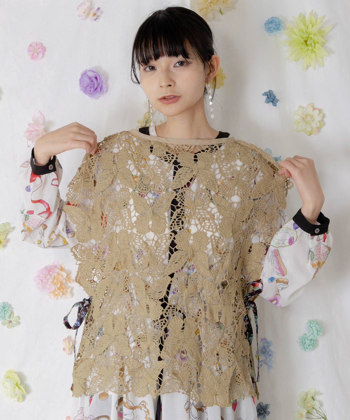 リボン付き蝶レースベスト-7