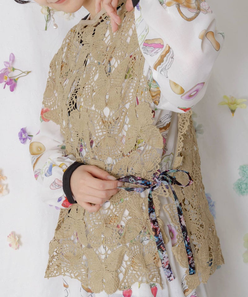 リボン付き蝶レースベスト-8