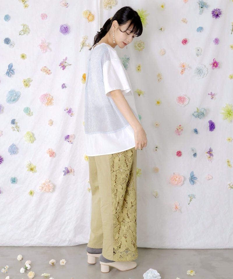 アジサイ柄リボンベルト付き蝶レースパンツ-3